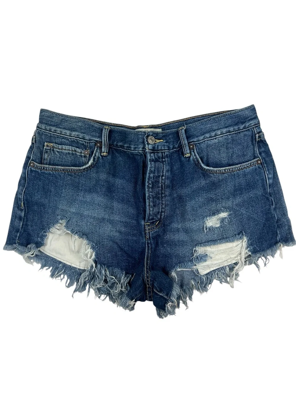 We The Free People Mid-Rise Heavily Distressed Cutoff Denim Short Shorts Boho 31